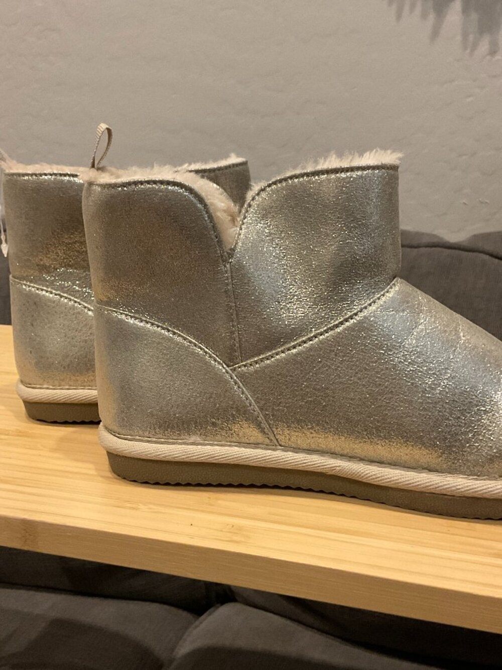 Harper Canyon Girls Silver Glitter Faux Fur Ankle Boots Size 2
